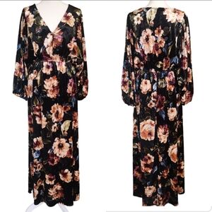 VELVET FLORAL BOHEMIAN GYPSY MAXI DRESS SIZE SMALL / MEDIUM BALLOON SLEEVE